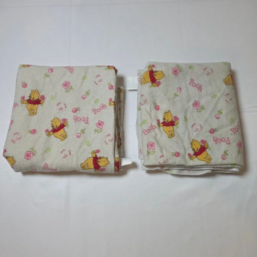 2 Disney Winnie the Pooh Baby Receiving Blanket Cream Pink Rose Character Print‎